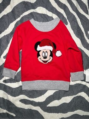 Disney Red Mickey Mouse Holiday Sweatshirt with Gray Trim
